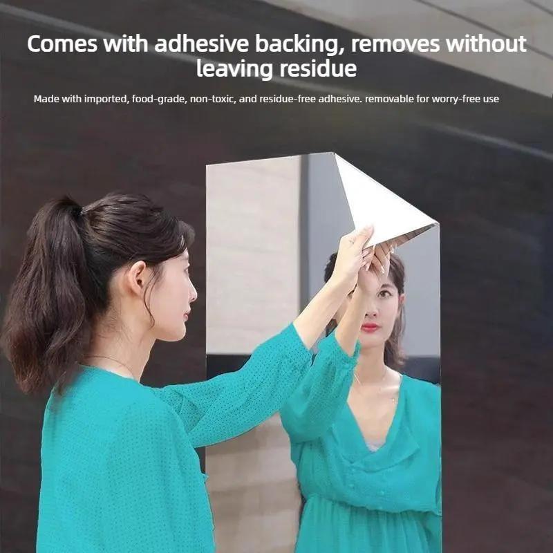 Self-Adhesive Mirror Sticker, 20 × 40 Inch Soft Glass Mirror, for Glass Doors & Home Use, Full-Length Instagram-Style Bedroom Reflective Film