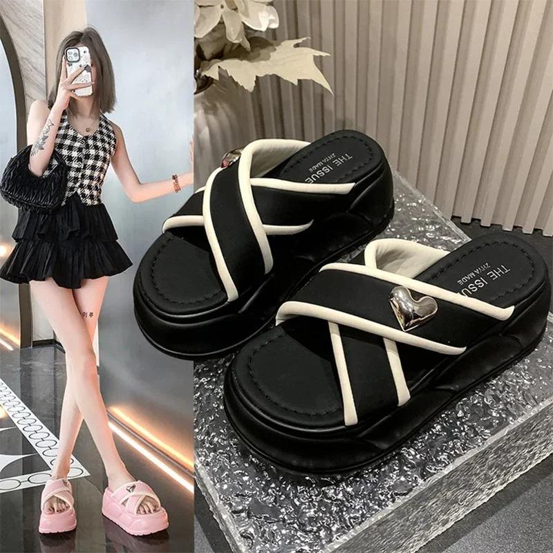Fashion Summer fashion Women's Luxury Slippers 6-8CM Increase height Slides Sweet Girl Chunky Sandals Open Toed Beach Casual zhuoya31503