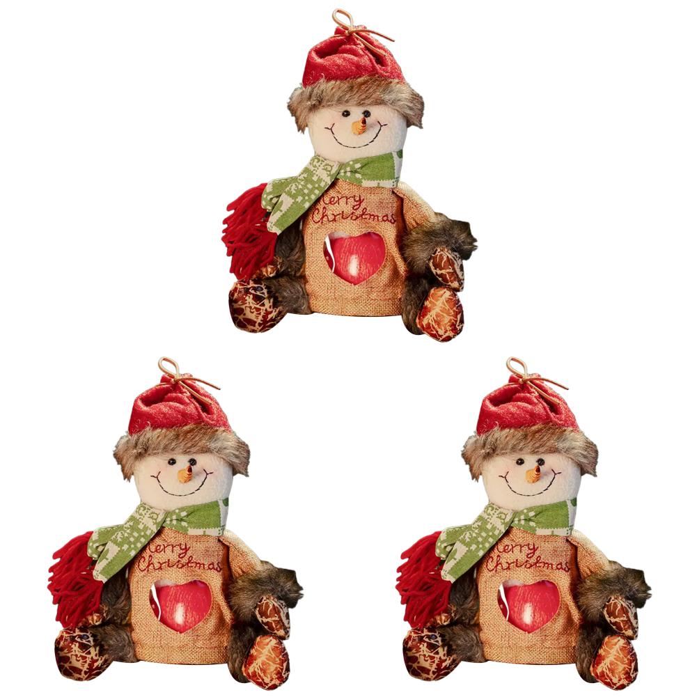 3pcs Fabric Storage Bags Reusable Xmas Treat Pouch Creative Doll Candy Bag Xmas Gift & Party Favor Bags for Gifts Apples Candy
