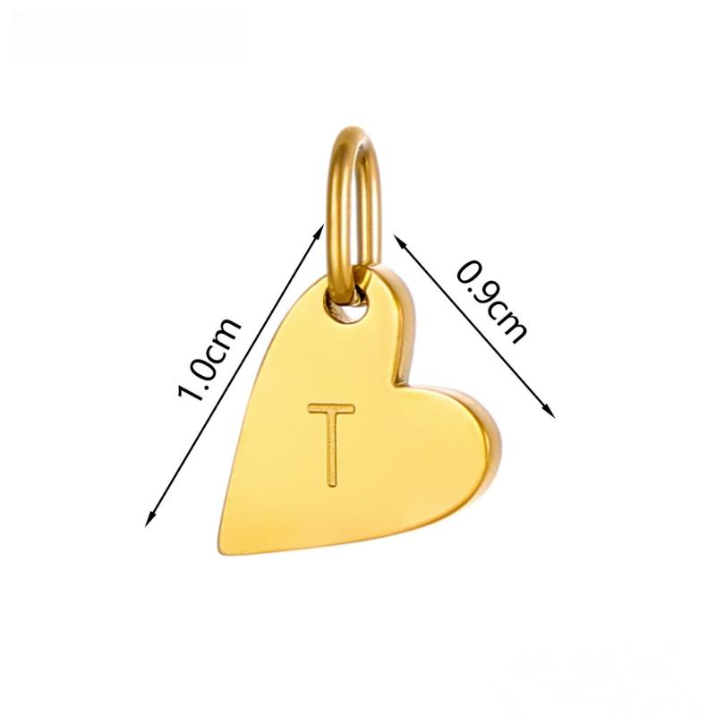 1Pcs Gold Color Letter Alphabet Heart-Shaped Pendant Charm Necklace Earrings Keychain Diy Accessories Jewelry T