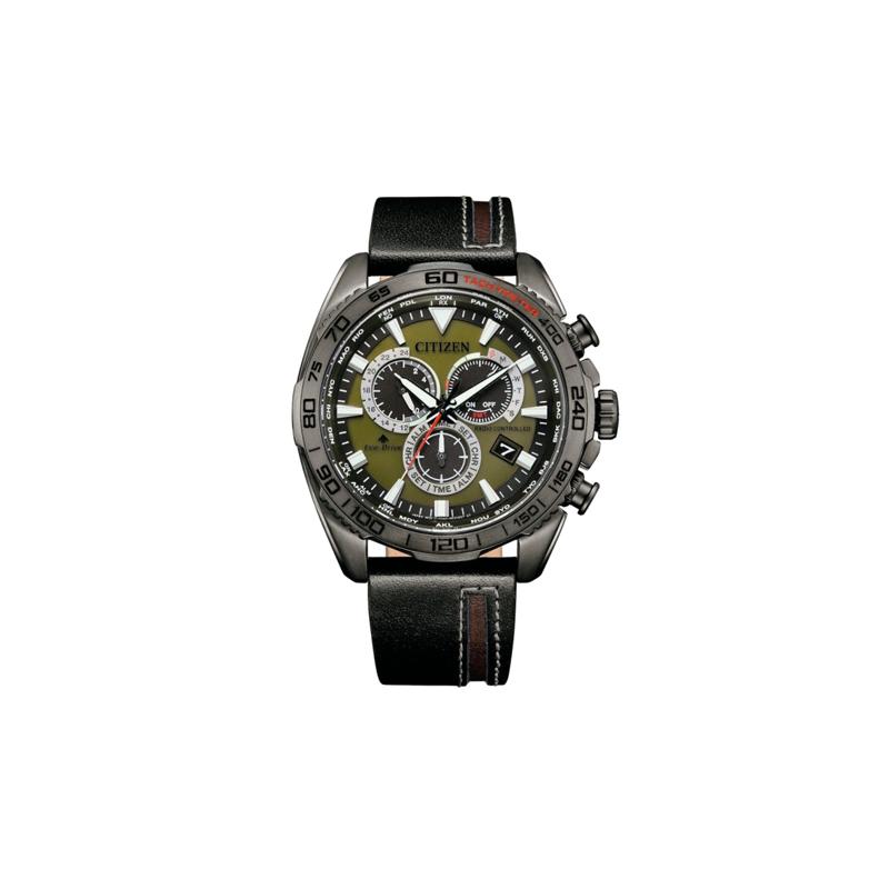 

CITIZEN calendar solar Quartz leather strap men s watch green dial CB5037-17X чорний