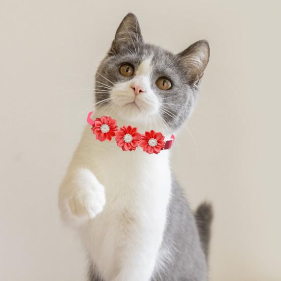 Haustierhalsband, verstellbar, weich, bequem, Haustier-Halsband, Blumen-Strass-Dekor, Katzen- und Hundehalsband, Heimtierbedarf