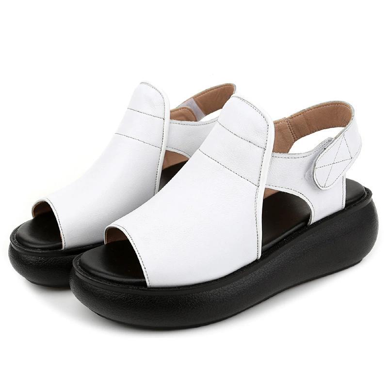 Fashion GKTINOO 2025 Summer Shoes Thick Bottom Flat Platform Sandals For Women Genuine Cow Leather Fashion Wedges Peep Toe Women Sandals