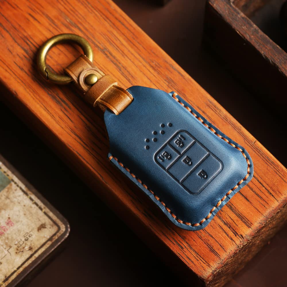 Kinotaka Pouzdro na chytrý klíč z pravé kůže pro Honda Kompatibilní s novým Step a Odyssey Držák klíčů se 4 tlačítky Vozidla, Oboustranné posuvné,