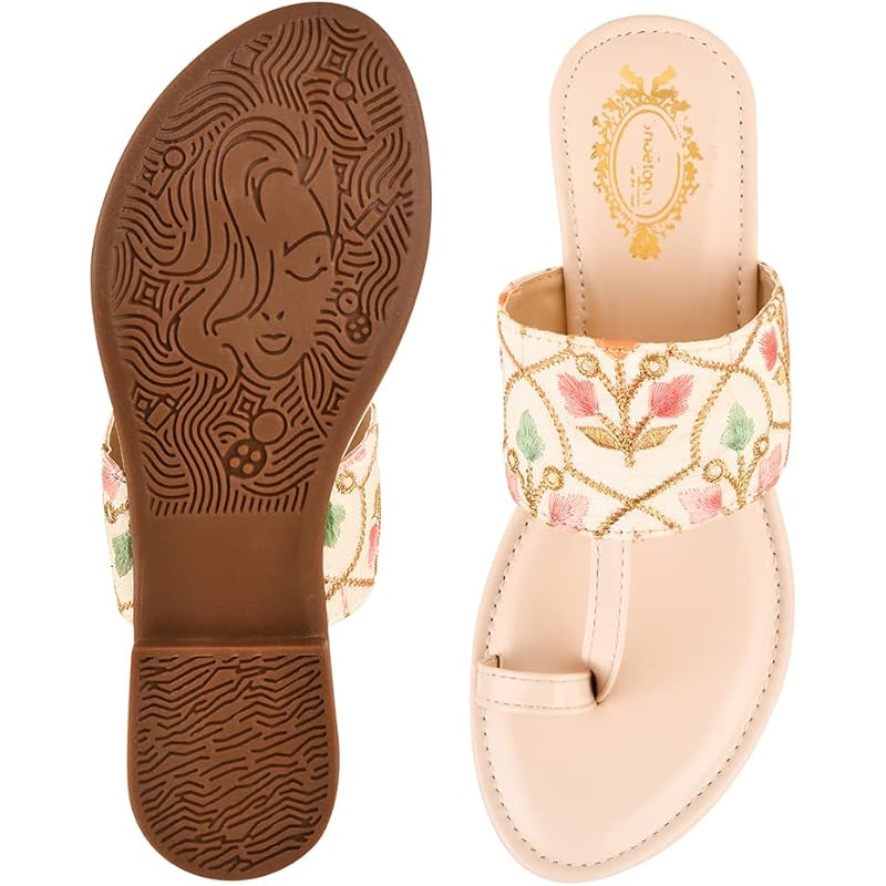 Shoetopia Embroidered Ethnic Cream Kolhapuri Flats For Women & Girls /Uk7 7 UK кремовый