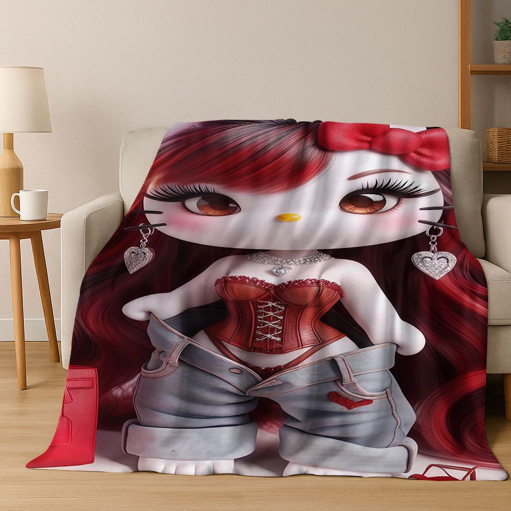 3D Sexy Hello Kitty Cat Girls Cartoon Flannel Blanket,Warm and Cozy Soft Throw Blanket for Home Bedroom Bed Sofa Picnic Cover