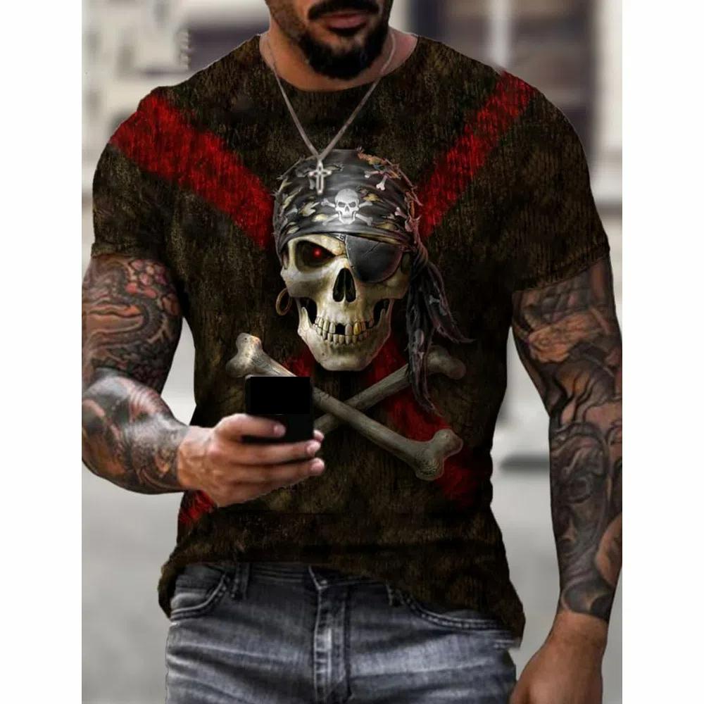 XXS-6XL Plus Size Men T Shirt Horror Retro Skull Fashion T Shirt Summer Casual Short Sleeve Tee Hop Streetwear Men Clothing Tops