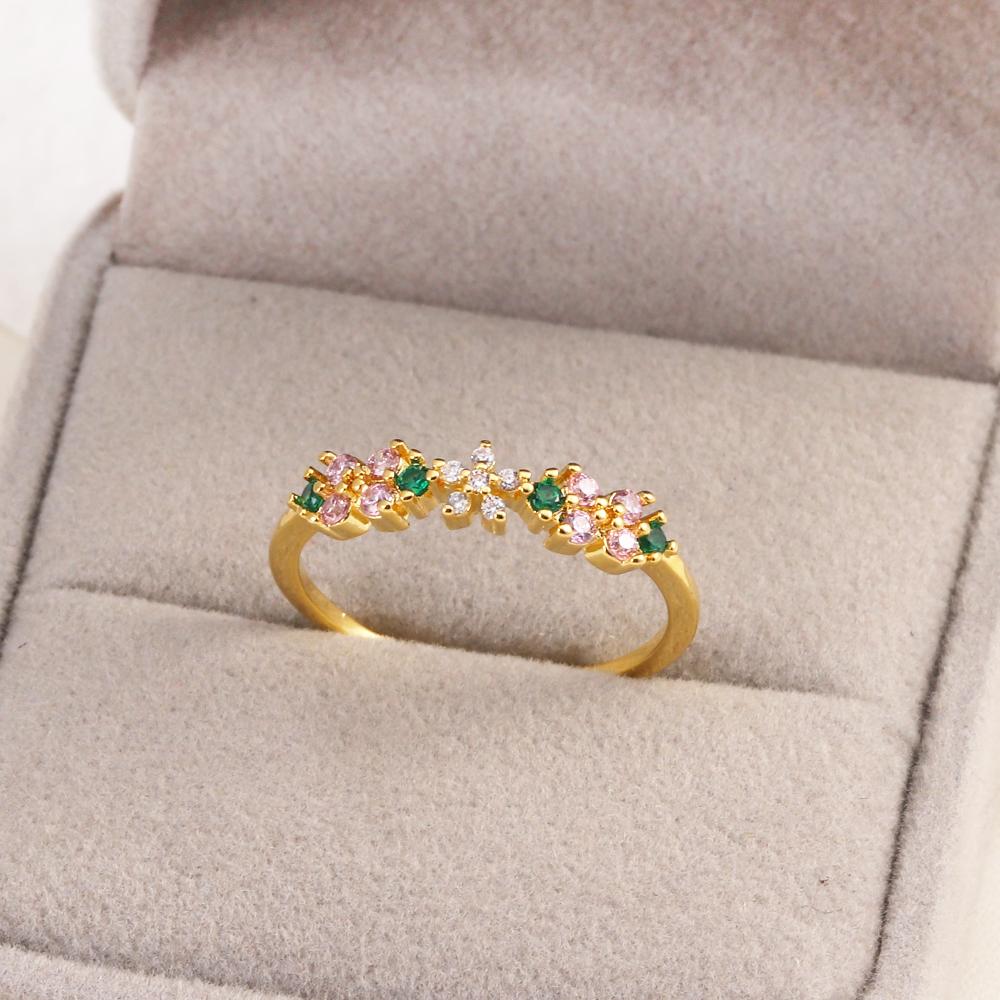 New Cute Colorful Zircon Flower Ring For Women Girl Fashion Vintage Zircon Adjustable Rings Jewelry Gift