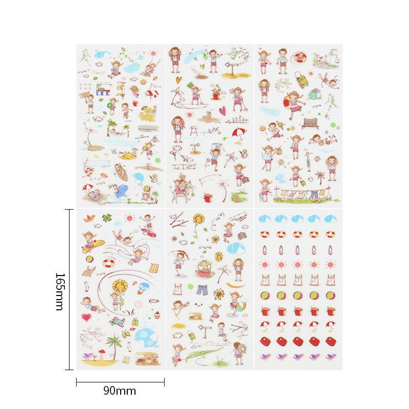 6 Sheets/Set Korean Version Cartoon Transparent PVC Stickers Cute Animal Kawaii Self Adhesive Kids DIY Scrapbooking Sticker