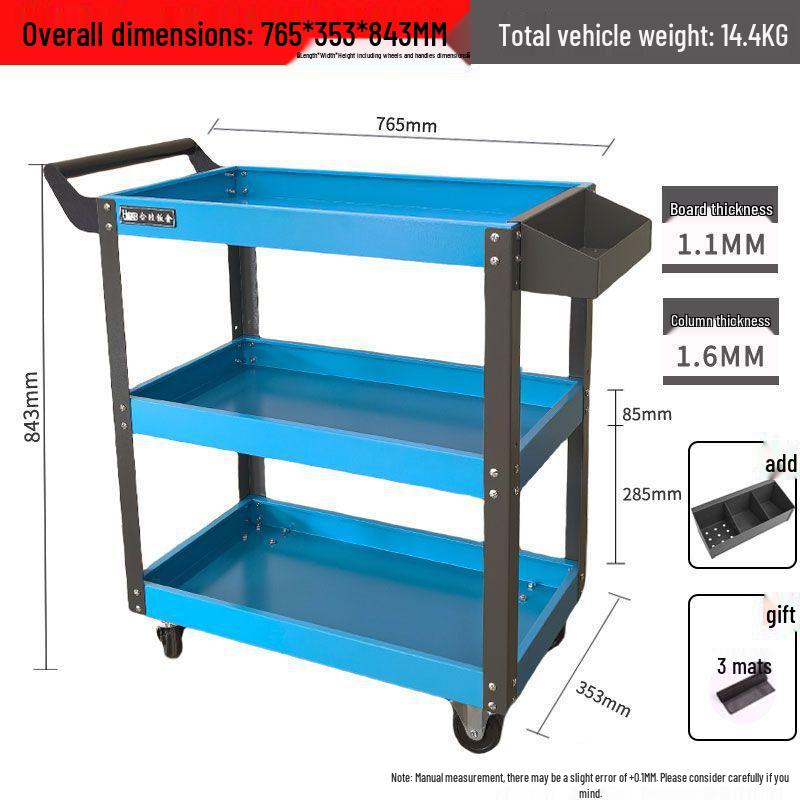 Three-Layer Mobile Tool Cart with Storage Shelves