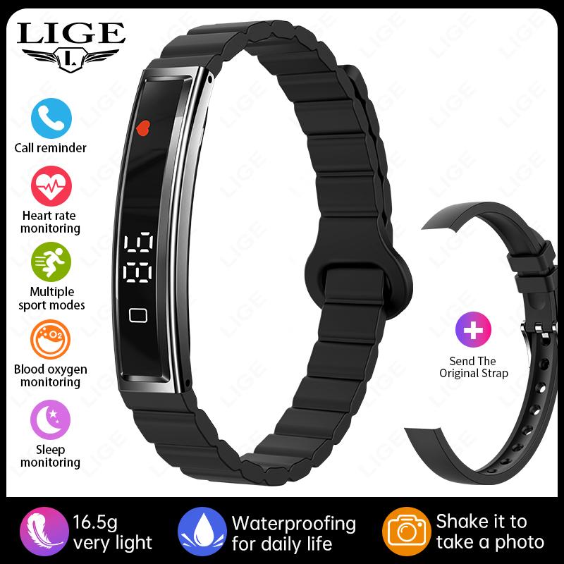 LIGE New Smart Bracelet Sports, Fitness and Health Detection Waterproof Bluetooth Smart Bracelet silicone strap чёрный