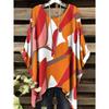 Women Vintage Plaid Stripe Printed Asymmetrical Hem O Neck Short Sleeve T Shirt Casual Fashion Street Top
