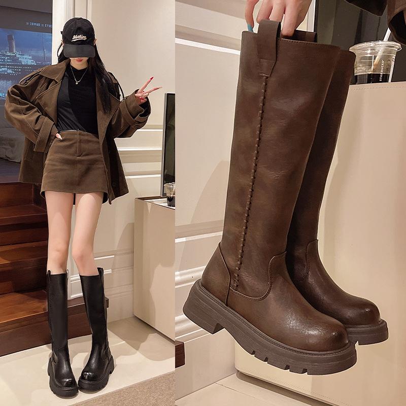 Thick-soled Boots Children's Autumn and Winter 25 New Autumn and Winter Heightened Thick Heel Martin Boots Tall Knight Chelsea Women's Boots