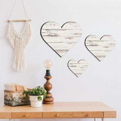 3 Pcs Wooden Heart Wall Decor Vintage Heart Shaped Wall Sign Rustic Hanging Love Plaque for Kitchen Bedroom Bathroom Living Room Farmhouse Decor