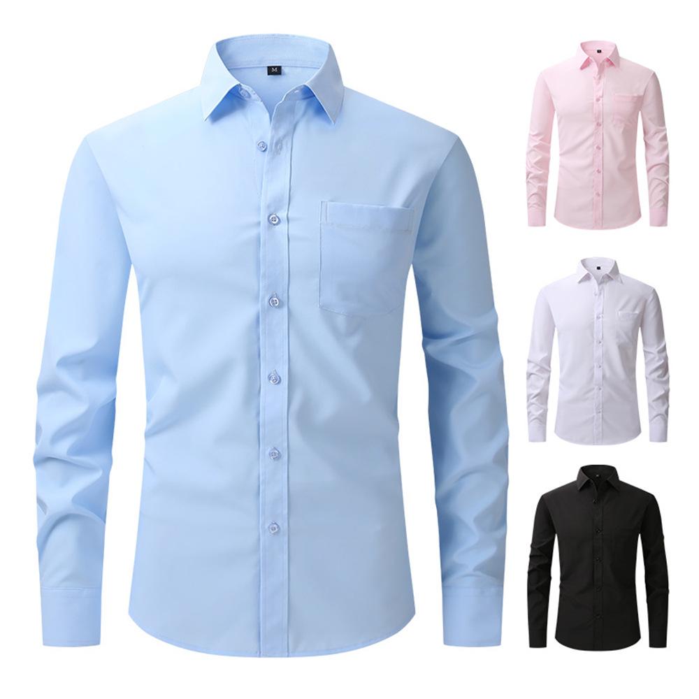 US Size Elastic Shirt Men's Business Leisure Long Sleeved Shirt Slim Fit Professional Dress Seasonal Style