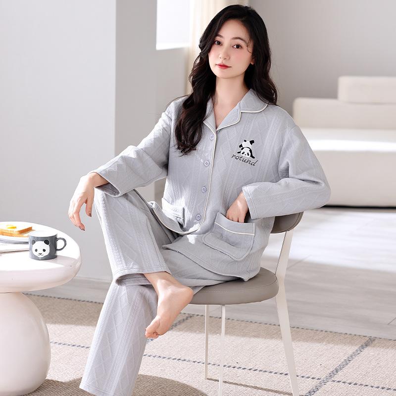 Pajamas Women'S Spring And Autumn Thickened Pure Cotton Long-Sleeved Autumn And Winter Cotton-Padded Advanced Winter Air Cotton Sandwich Loungewear
