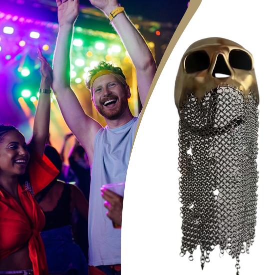 Medieval Skull Armor Masque with Chainmail Metal Skull Helmet Gothic Cosplay Costume for Halloween