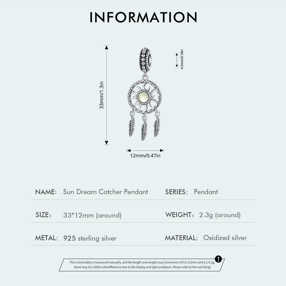 WOSTU 925 Sterling Silber Traumfänger Anhänger Charms Sonnenperlen für Damen Original Armband und Halskette Edler Schmuck