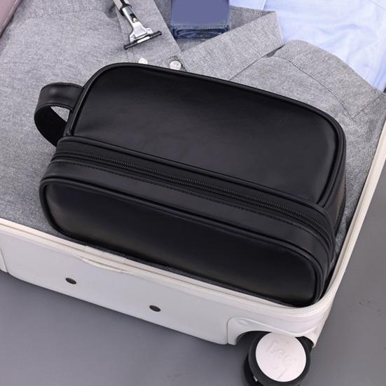 Pánská cestovní toaletní taška z umělé kůže, vodotěsný organizér na toaletní potřeby s boční rukojetí, přihrádkou na mokré věci, taška pro uložení holicích potřeb