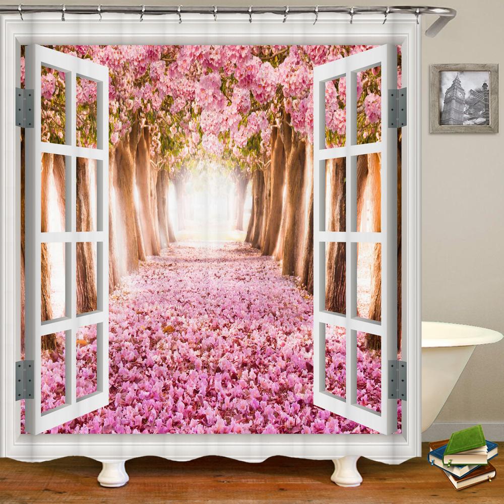 3D Beautiful colorful flower landscape printing bathroom waterproof shower curtain polyester curtain home decoration curtain