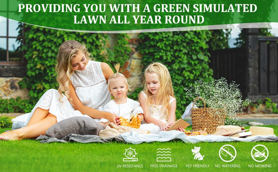 2M*3M Outdoor Artificial Grass Runner Rug, Thick Realistic Fake Grass Roll Decor Patio Balcony Garden Lawn, Dog Pets Turf Drain Mat, 1.38" Pile Height