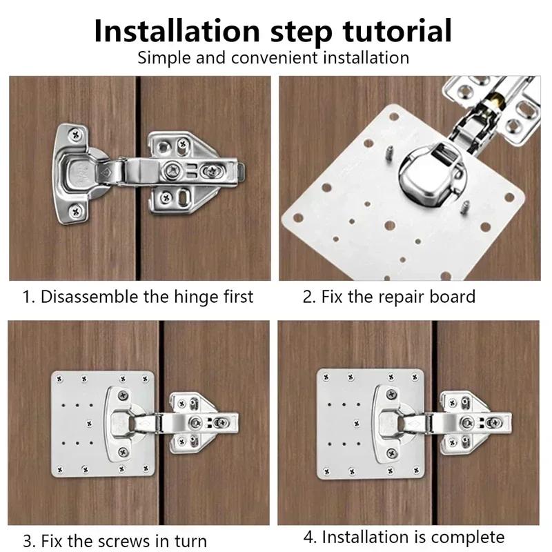 Cabinet Hinge Repair Plate Kits Stainless Steel Furniture Door Hinge Mounting Plate with Hole Home Kitchen Cupboard Fixing Tools