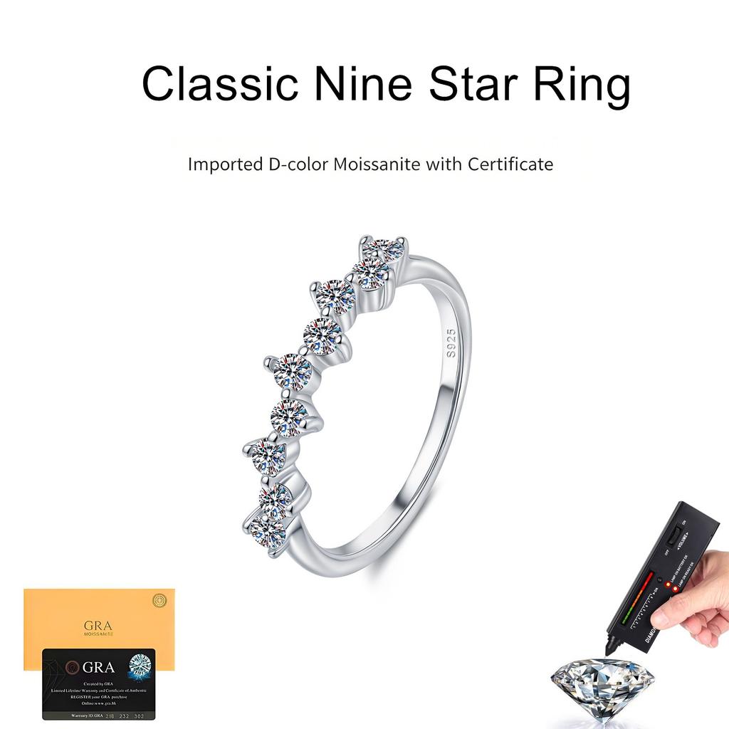 VENTFILLE 100% CopperClassic Moissanite Ring For Women 0.049CT*9 D Color Jewelry Engagement Wedding Band
