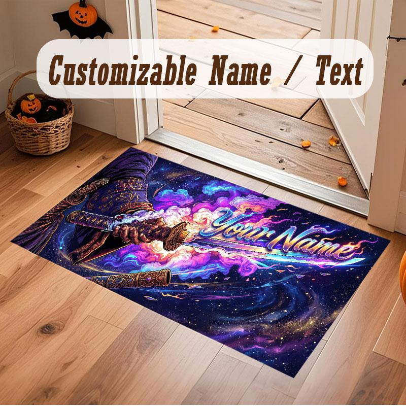 Space Cosmic Theme Crystal Velvet Floor Rug Personalized Custom Name Text Warm Carpet Home Decoration