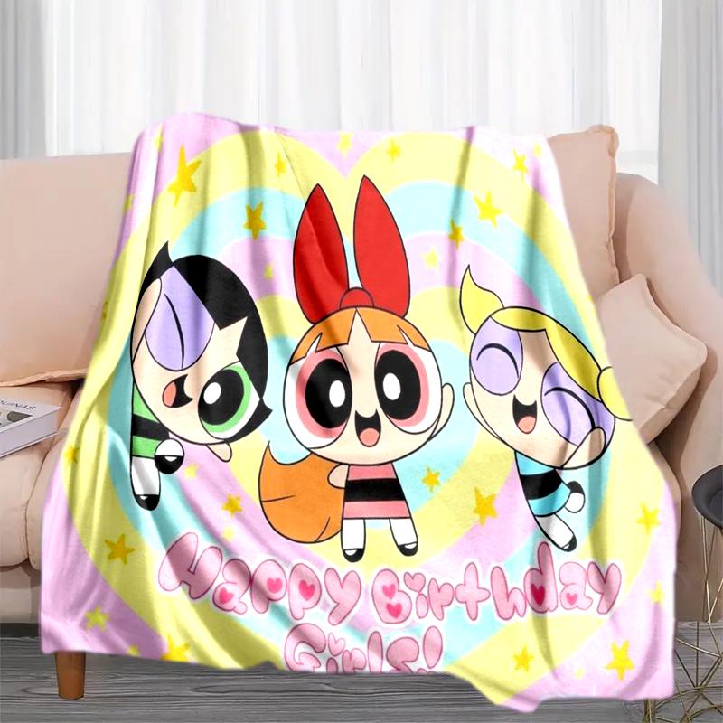 1PC The Powerpuff Girls printed blanket, all season lightweight home office outdoor nap multifunctional blanket A1