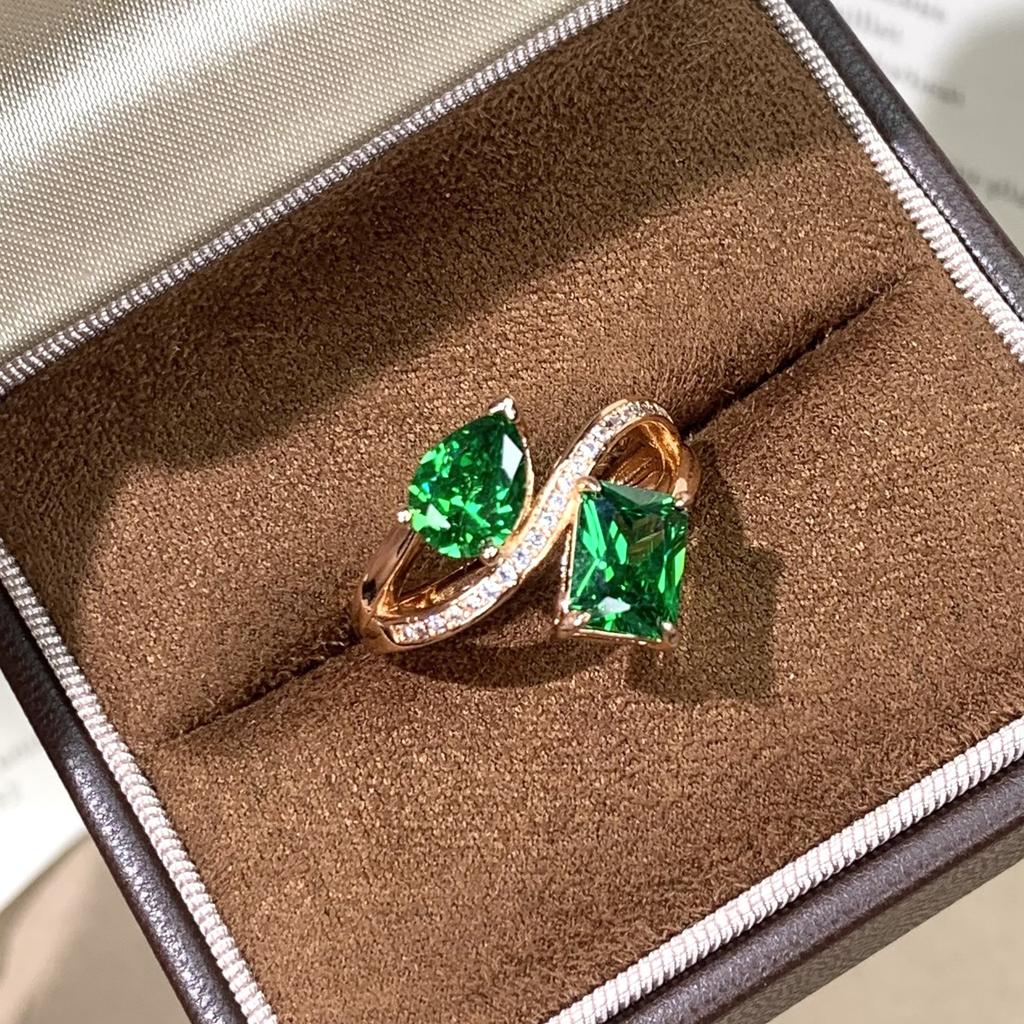 Cultivate gemstone 6 * 8 two-color fashion versatile ring design ring jewelry