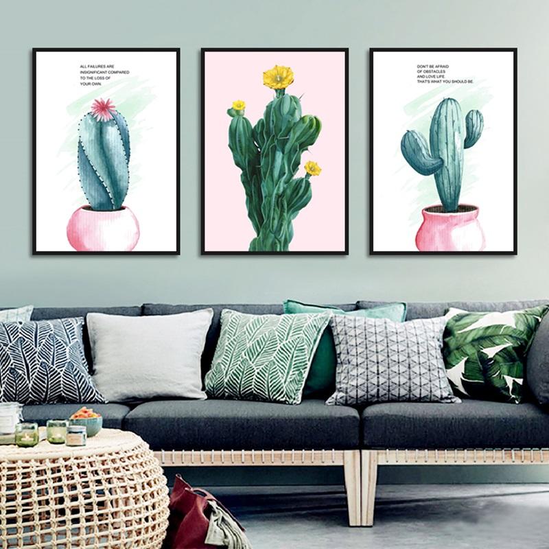 Nordic Hand-painted Cactus Potted Poster Print Canvas Painting Picture Aisle Home Wall Art Graffiti Bedroom Modern Decoration