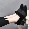 Fashion Kitten Heel Women's Block Heel Slip-on Cotton Leather Shoes Women's Square Toe Wool Shoes Deep Mouth Cotton Shoes