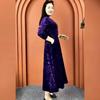 Women's Plus Size Printed Velvet Dress Autumn Loose V-neck A-line Long Casual Dress
