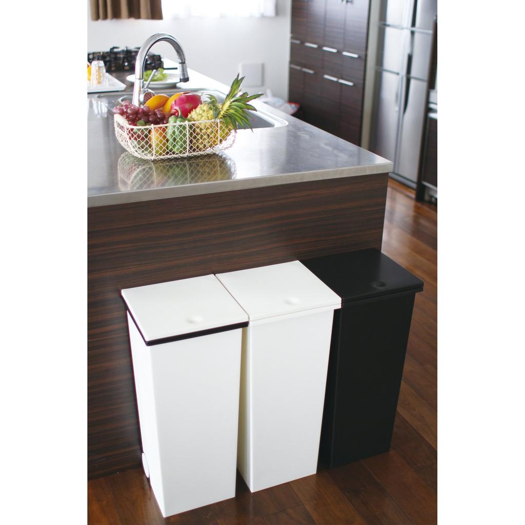 Trash Can with Lid Kcud Square Push Type W Slim Push Type Stylish I'mD (24L, White)