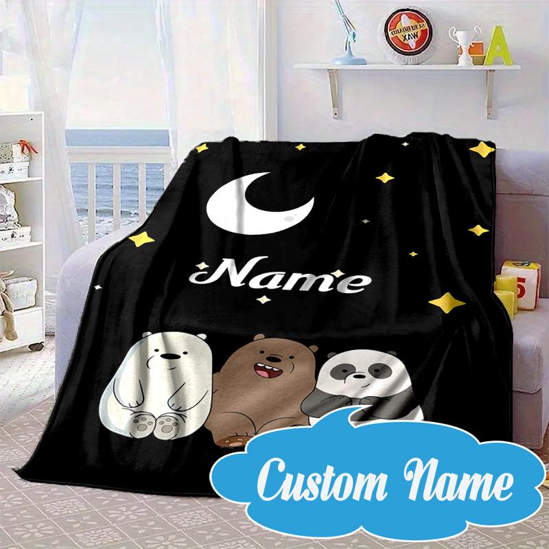 Custom Name Brown Bear Heart Love Blanket bed sofa Blanket Flannel Blanket for Camping, Hiking, Picnic Essentials,gift for Fan family