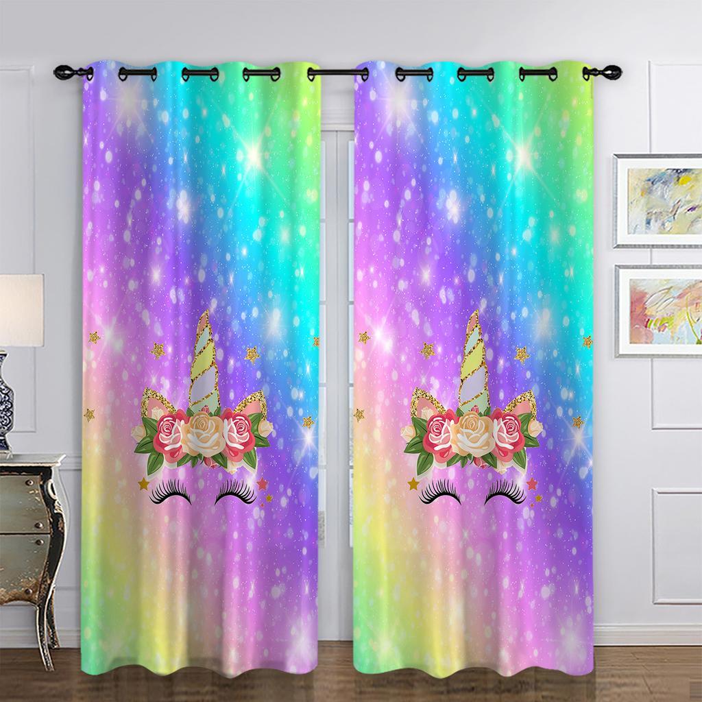 Little Rainbow Unicorn Cute Cartoon Series High Density Blackout Curtains Digital Printing Curtains