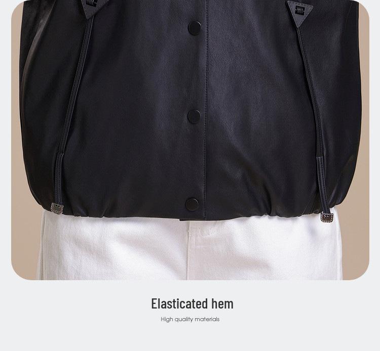 2026 Stylish Plus Size Leather Jacket for Middle-Aged & Elderly Women - Spring/Fall Casual Wear