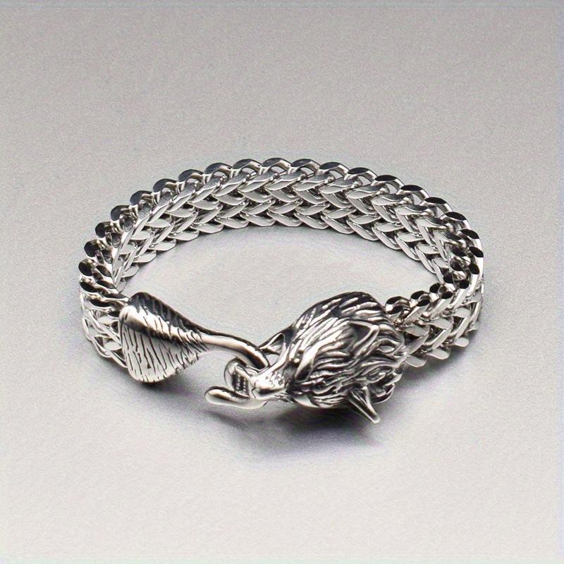 Men s Bracelet New Viking Wolf Head Bracelet Hip Hop Double Row Bracelet 22cm