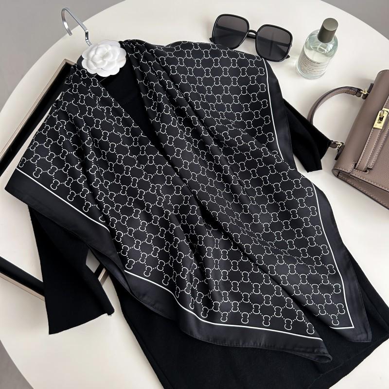 Čiernobiela hodvábna twill šatka so zvieracím vzorom - 90x90CM Jesenný/Zimný šál pre ženy