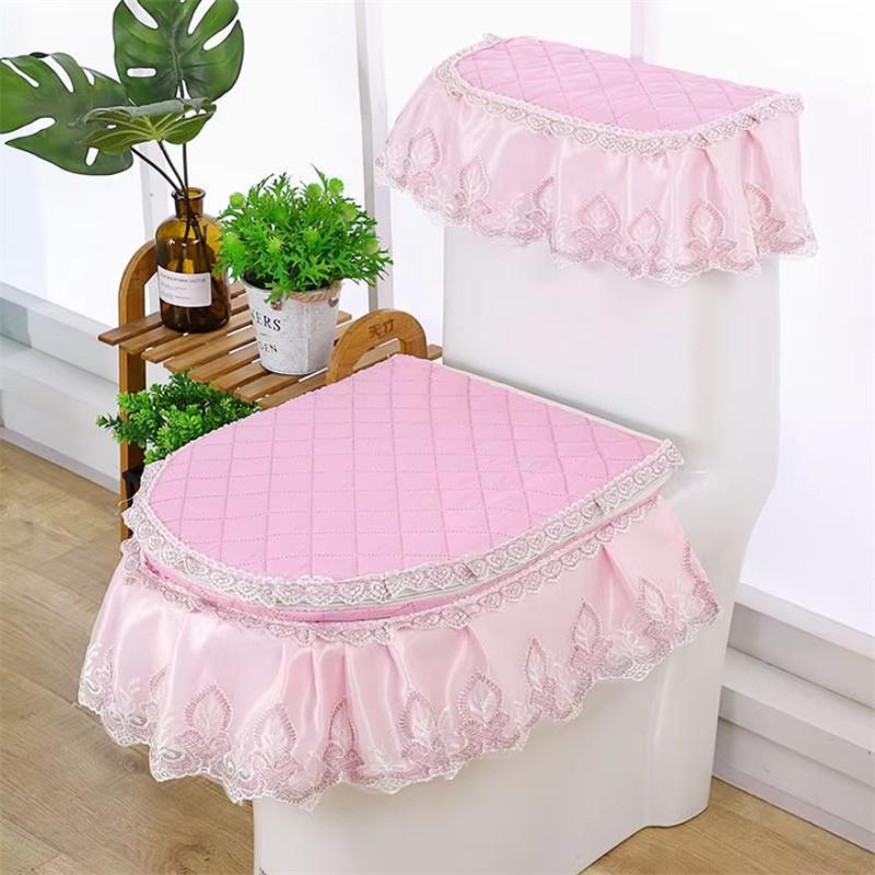 

European Style 3 Pcs/set Toilet Seat Cushion Bathroom Toilet Seat Cover Lace Home Toilet Seat Cover Fabric Toilet Cover