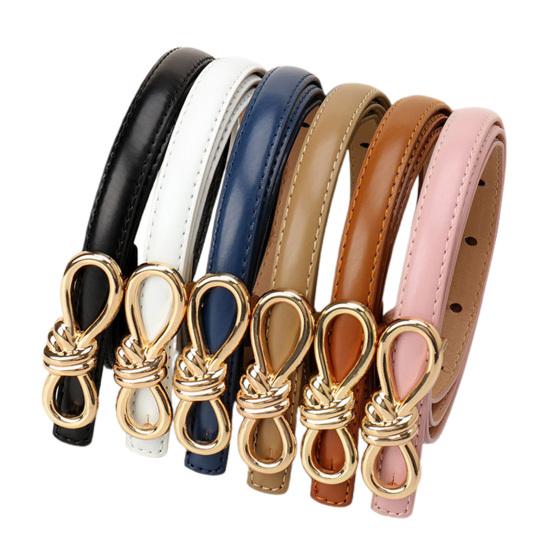 Imitation Leather Dress Belt Snap-On Bow-Shaped Buttons Multi Holes Adjustable Length Thin Waistband