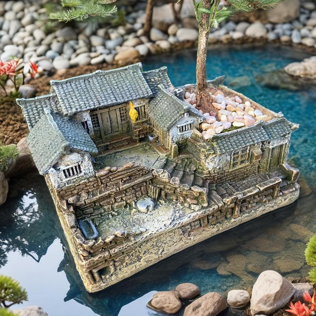 Rustikaler Harz-Bonsai-Baumtopf mit geometrischem Design   (Nur Zubehör, keine Flora enthalten)