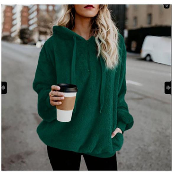 Women's Long-Sleeved Hooded Sweater, Monochromatic Coat, Fashion Trend