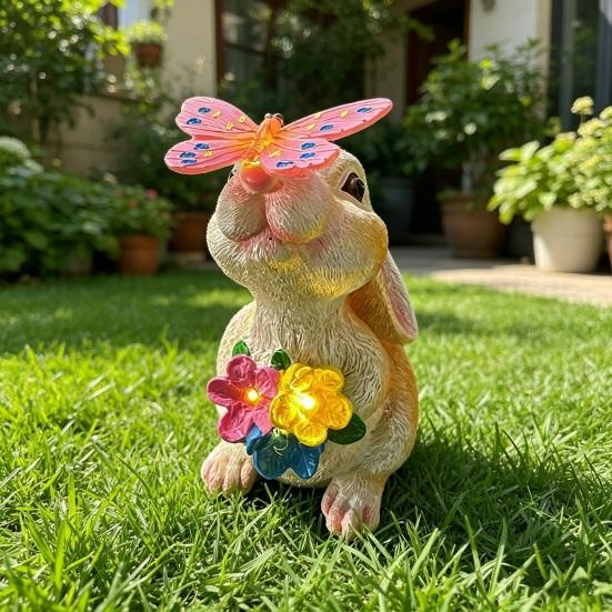 Statue de Jardin Lapin Figurine Lapin en Résine avec Papillon Art de Jardin Imperméable pour Patio Balcon Pelouse Pendaison de crémaillère Cadeaux d'Anniversaire pour Maman Grand-mère Femmes
