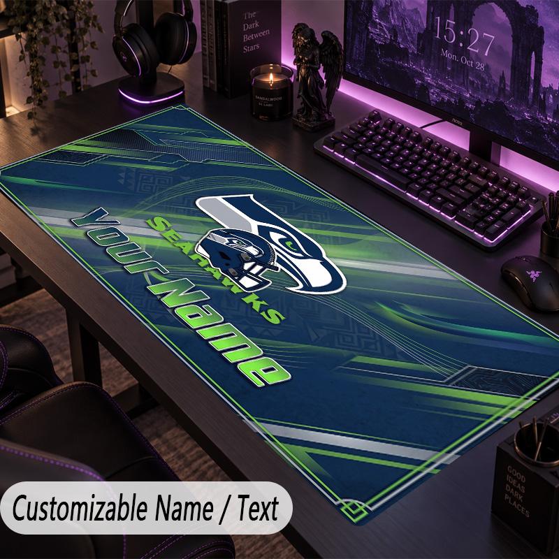 Large Mouse PadSeattle Seahawks Custom Name Text Personalized Desk Mat Non Slip Gaming Pad