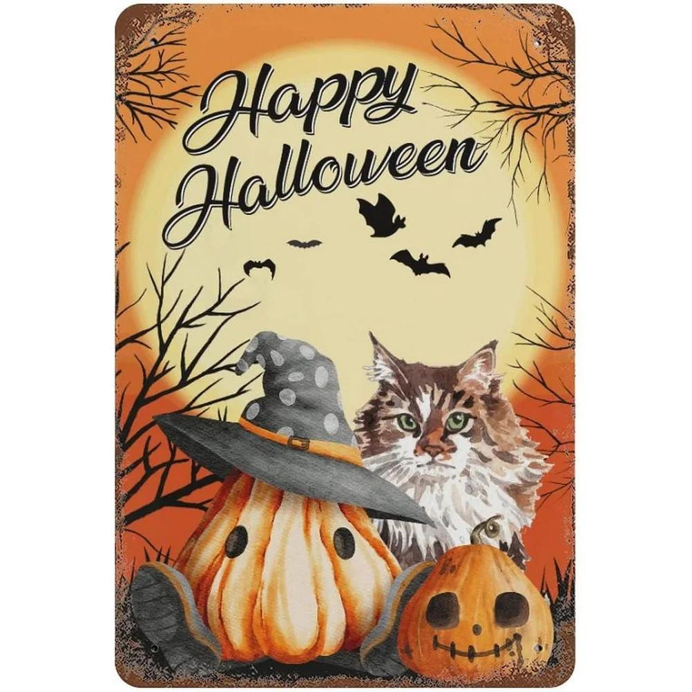 Happy Halloween Plaque Metal Tin Signs Wall Decoration Vintage Art Posters Iron Painting for Man Cave Home Cafe Garden Club Bar