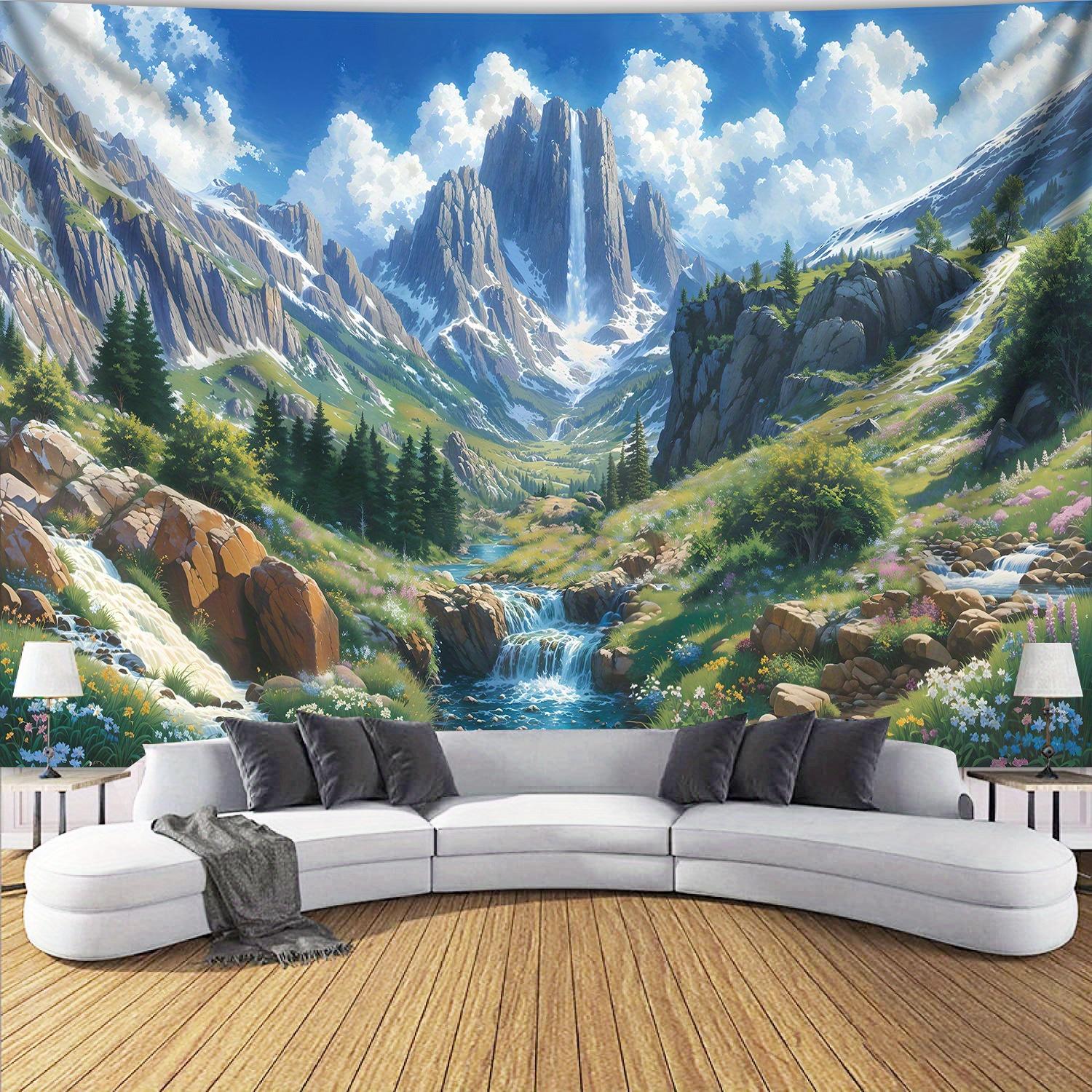 Magnificent Tapestry1Pc Magnificent Mountains Forest Creek Aesthetic Polyester Print Tapestry | Birthday Gift, Room Decoratio 100x70cm