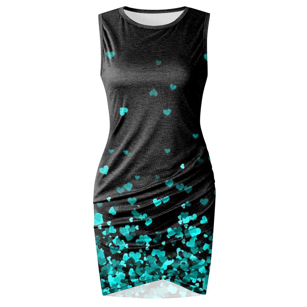 Fashion Women's Summer Round Neck Casual Fashion Printed Pullover Sleeveless Dress