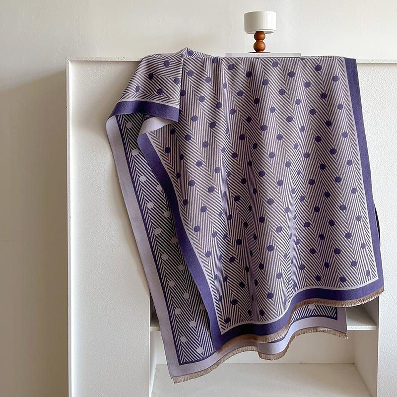 Polka Dot Striped Fashion Printed Scarf Women'S Winter Warm Imitation Cashmere Shawl Commuting Cold Neck Scarf