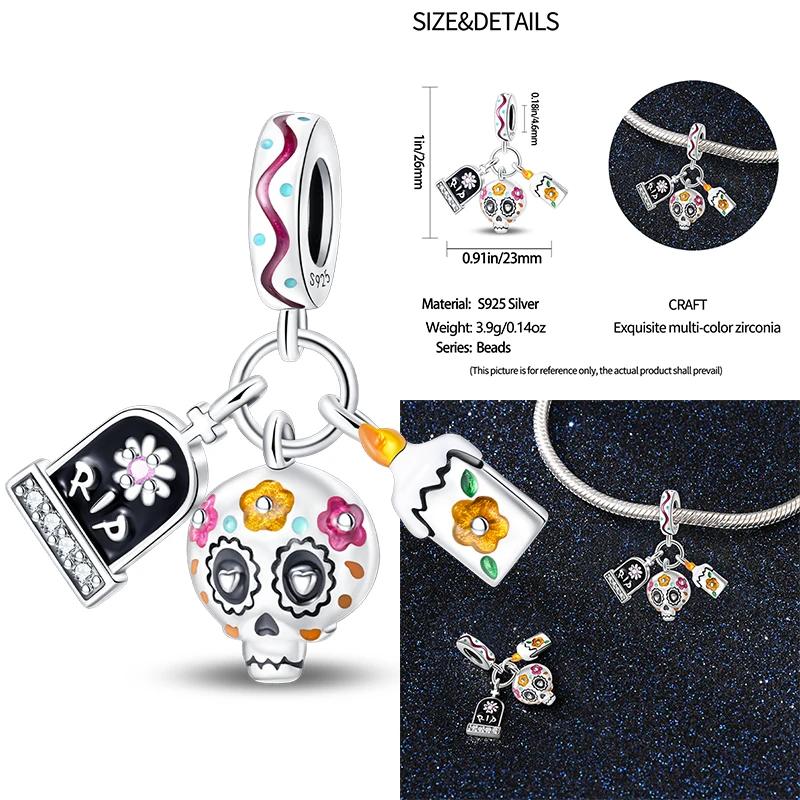 New Coppering Halloween Witch Skeleton Bat Charm Chain Beaded Fit Original Bracelet Diy Ladies Jewelry